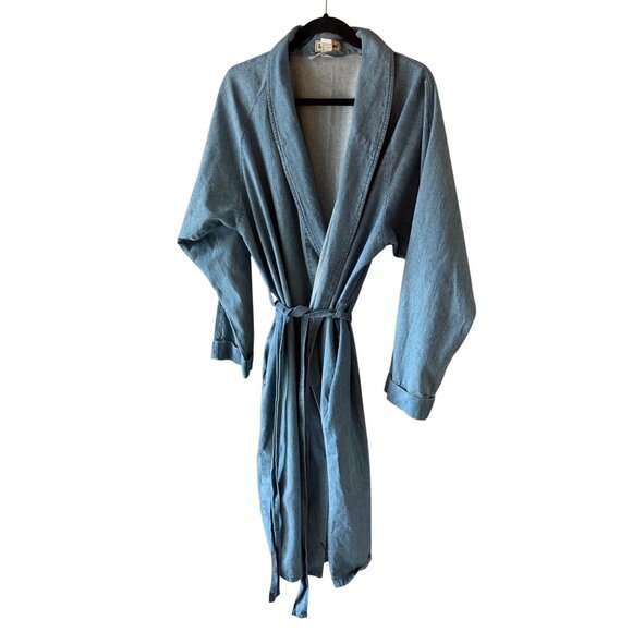 LL Bean Other - LL Bean Mens Denim Robe Size Medium Blue Self Wrap Long Sleeved Relaxed Vintage